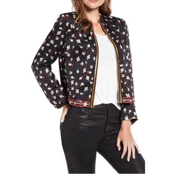 Zadig and Voltaire Jacket FLORAL PRINT OPEN FRONT JACKET NOIR Blazer Sz 34 XS - Picture 1 of 16